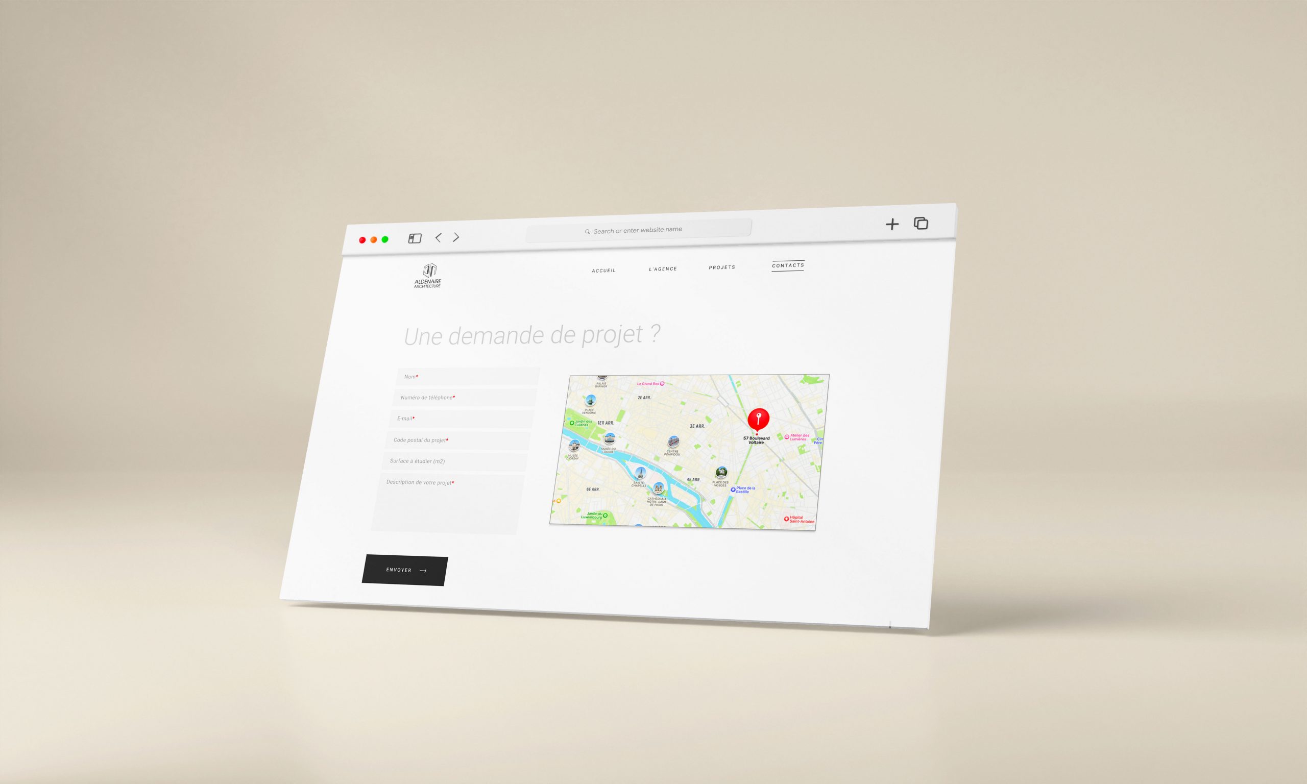 Mockup Page de contact - Aldenaire Architecture